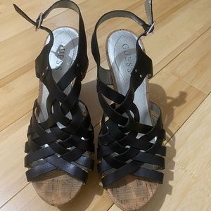 Guess strapped black wedges